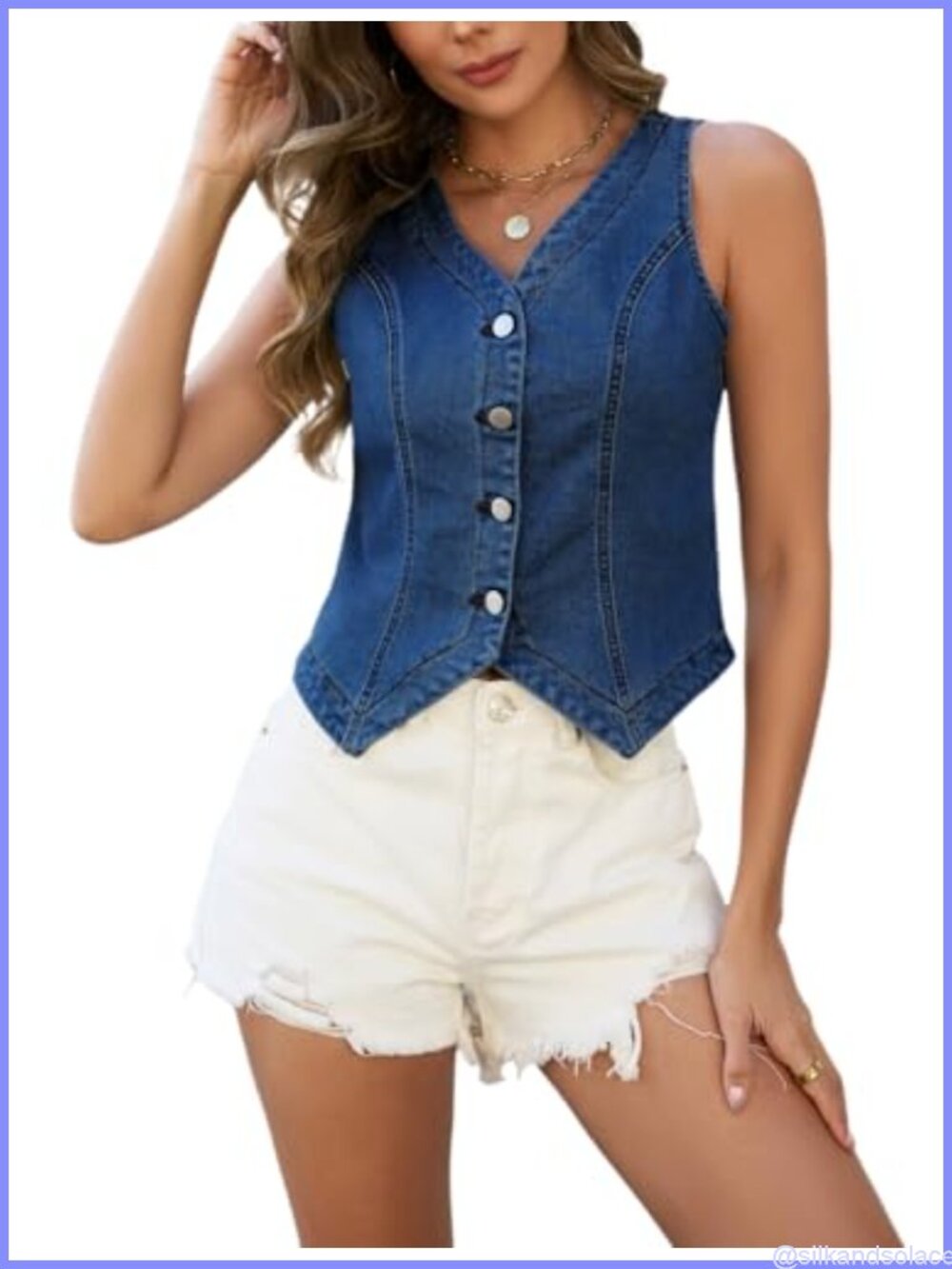 Y2K Crop Denim Vest Women Sleeveless V-Neck Button Down Jean Waistcoat